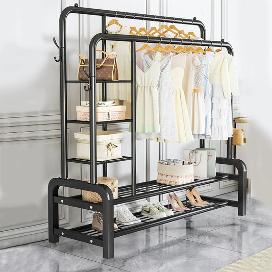 Clothes Rack Shoes Rack Storage Shelf Floor-Standing Clothe Coat Shelf Bedroom Hanging Rack bag organizer