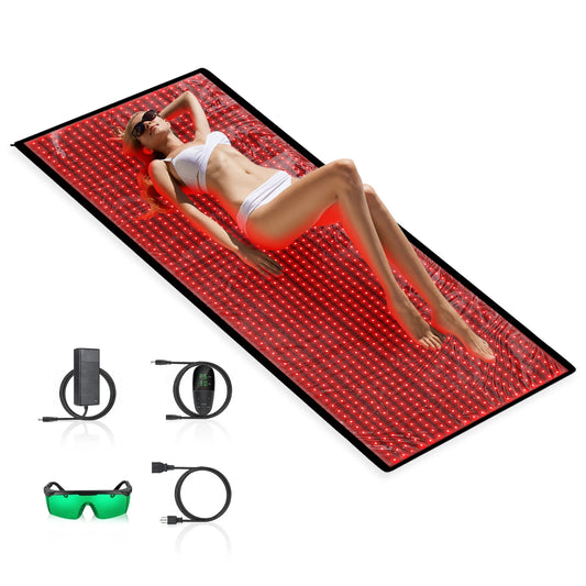 Livoshop full body red and near infrared light therapy mat with 1280 LEDs for relaxing pain relief and skin rejuvenation.