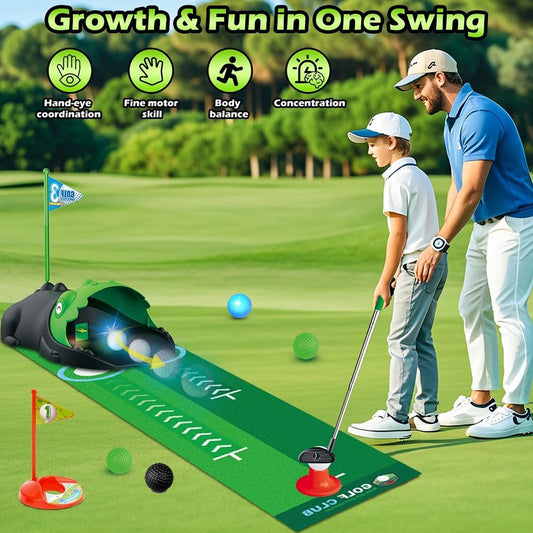 Kids Toy Golf Set Auto Returner Night Light Golf Balls Mat Toddler Mini Golf Game Indoor Outdoor Sports Toys Boys Christmas Gift