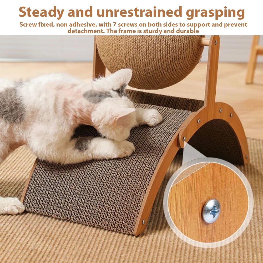 Cat Grinding Paw Toy 2In1 Cat Scratching Ball Wooden Cat Scratcher Sisal Scratch Board Wear-Resistant Solid Wood Scraper for Cat