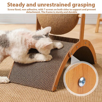Cat Grinding Paw Toy 2In1 Cat Scratching Ball Wooden Cat Scratcher Sisal Scratch Board Wear-Resistant Solid Wood Scraper for Cat