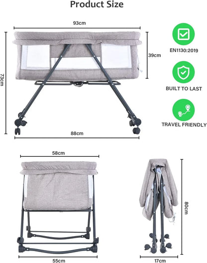 2-in-1 Folding Baby Crib & Rocking Bassinet - Portable Adjustable Newborn Bassinet