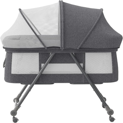 2-in-1 Folding Baby Crib & Rocking Bassinet - Portable Adjustable Newborn Bassinet