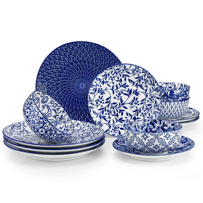 Blue and white Chinese porcelain plate set including dinner plates, dessert plates, and cereal bowls from Livoshop.