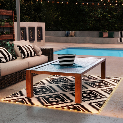 Outdoor waterproof rug with LED string lights, large 182x274cm, ideal for patio or garden decor by Outsunny.