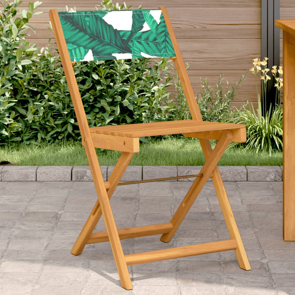 Two cream white bistro chairs with solid wood acacia frames and fabric seats, perfect for dining or casual seating.