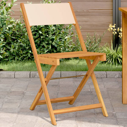 Two cream white bistro chairs with solid wood acacia frames and fabric seats, ideal for dining or casual seating.
