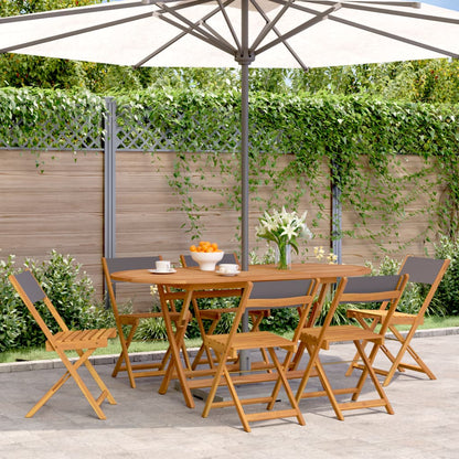 Set of two cream white bistro chairs with solid wood acacia frames and fabric seats, featuring a stylish and comfortable design.