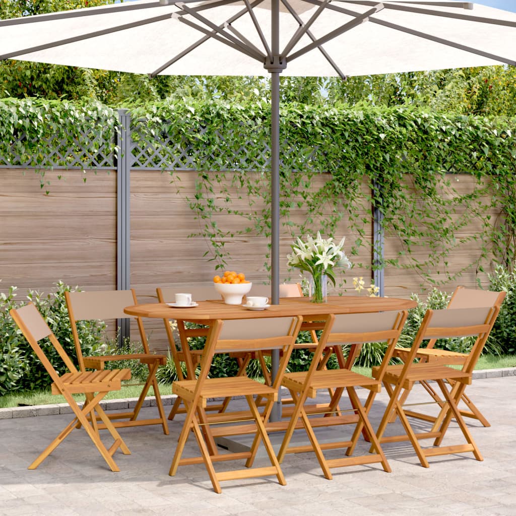 Two cream white bistro chairs with solid acacia wood frames and fabric seats, ideal for dining and casual settings.