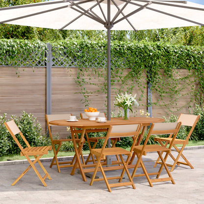Pair of cream white bistro chairs with solid wood acacia frames and fabric seats, ideal for dining or casual seating.