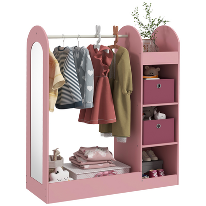 Kids cloth rail with storage shelf, boxes, and mirror from AIYAPLAY, ideal for bedroom organization and kids' room decor.