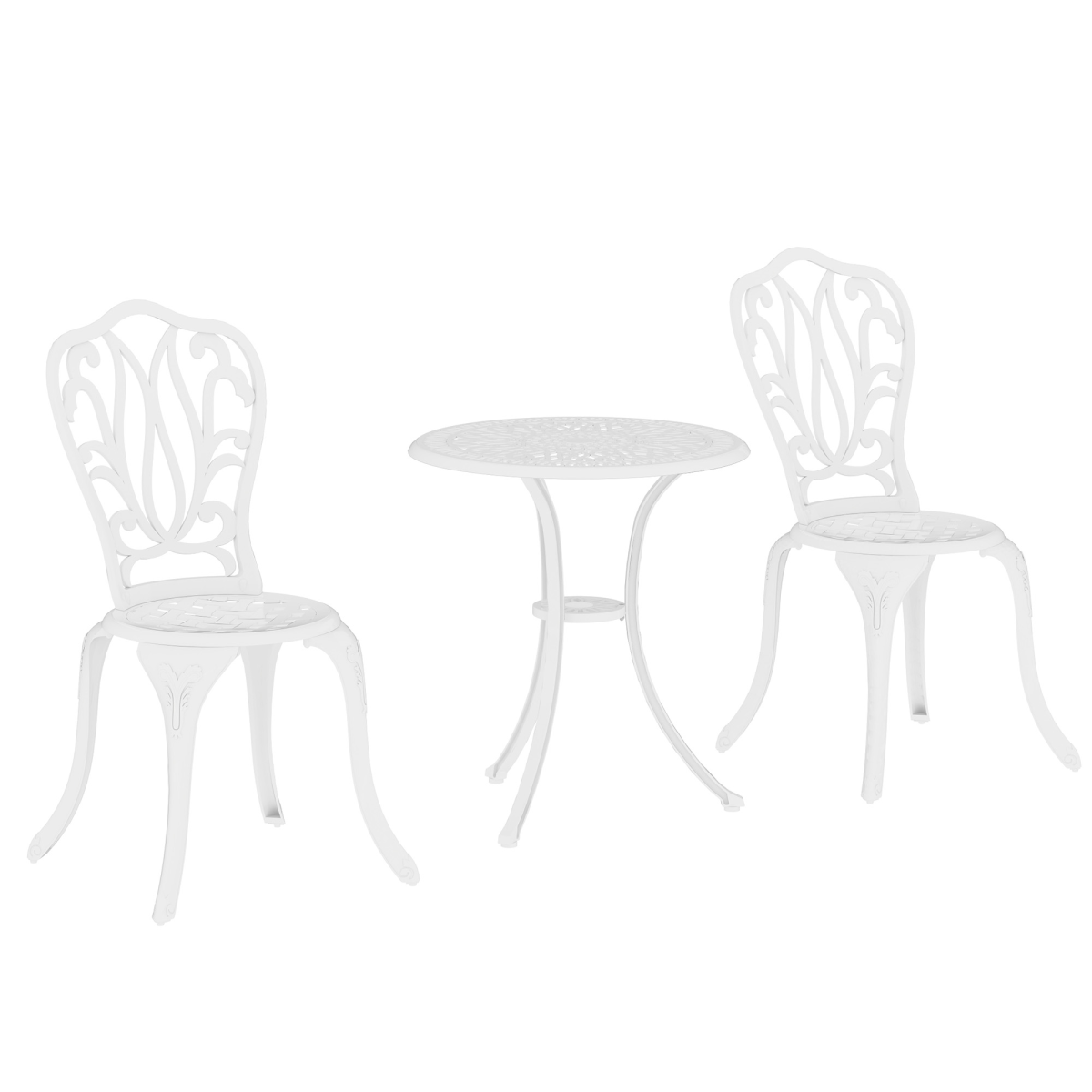 Outsunny 3-piece patio bistro set with outdoor table and umbrella hole, includes two chairs and a round table for outdoor dining.