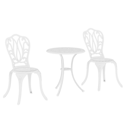 Outsunny 3-piece patio bistro set with outdoor table and umbrella hole, includes two chairs and a round table for outdoor dining.