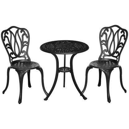 Outsunny 3-piece patio bistro set with outdoor table, chairs, and umbrella hole for garden or balcony use