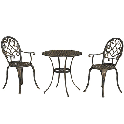 Outsunny 3-piece bistro set with aluminum garden table and chairs for outdoor dining and patio use.