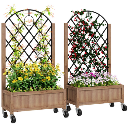 Outsunny wooden raised garden bed with metal trellis for outdoor planting and climbing plants, featuring a sturdy, natural wood finish.