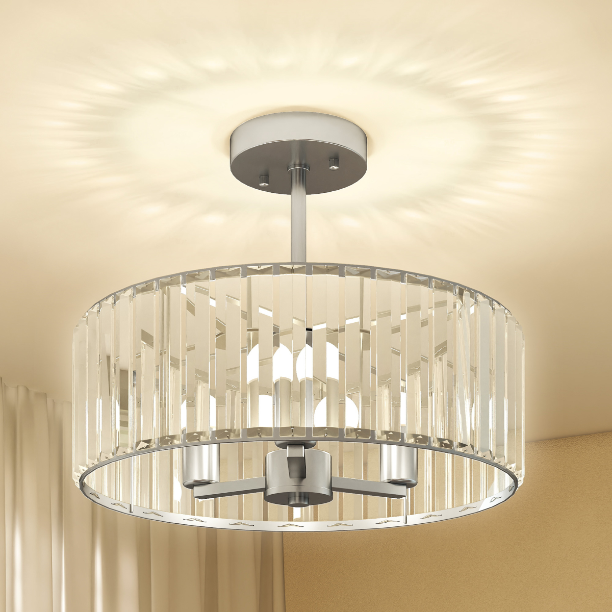 Modern crystal chandelier ceiling light by HOMCOM, semi-flush mount design with sparkling crystal accents and sleek metal finish.