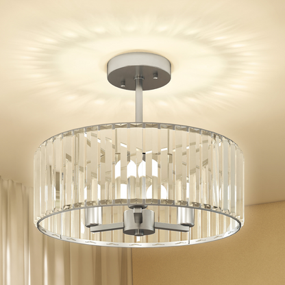 Modern crystal chandelier ceiling light by HOMCOM, semi-flush mount design with sparkling crystal accents and sleek metal finish.