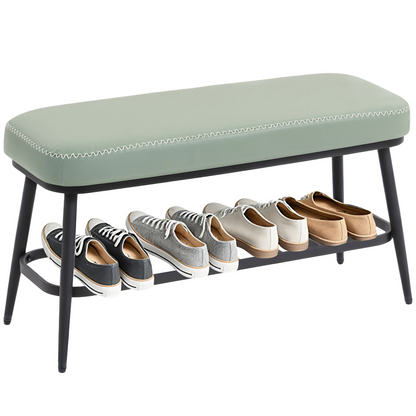 HOMCOM PU leather shoe storage bench with cushioned top and metal legs, ideal for entryway organization and seating.