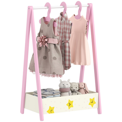 AIYAPLAY baby clothing rack with hangers and shelf, kids clothes rail for organized nursery or playroom storage.