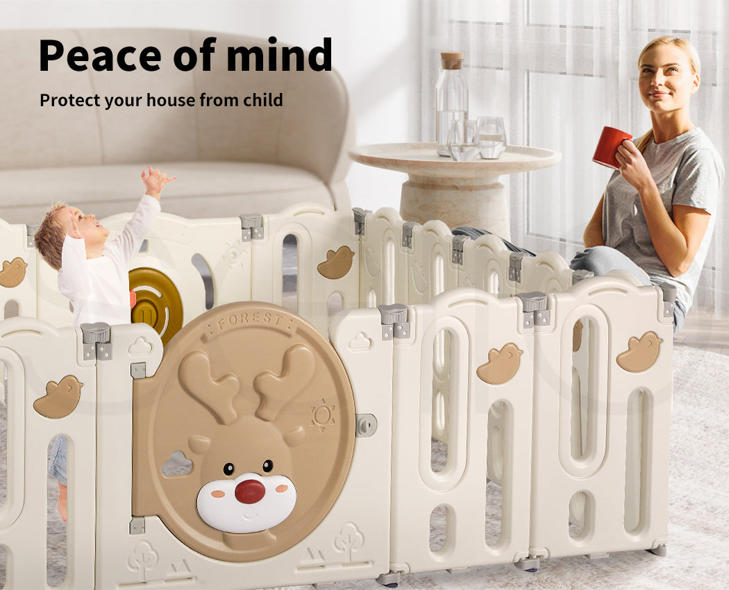 Livoshop Dekko kids playpen with foldable safety gate and panels, designed for baby and toddler play safety.