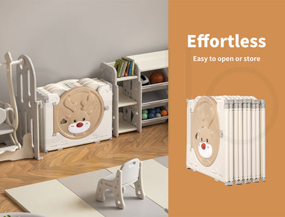 Livoshop Dekko kids playpen with foldable safety gate panels, toddler play area, and game toy for secure indoor fun.