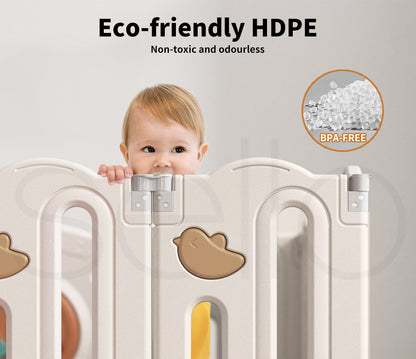 Livoshop Dekko kids' playpen with foldable safety gate, plastic panels for toddler play and safety, colorful and easy to assemble