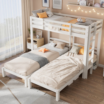 White HOMCOM triple bunk bed with side ladder, featuring three sleeping areas in 3FT size, mattress not included.