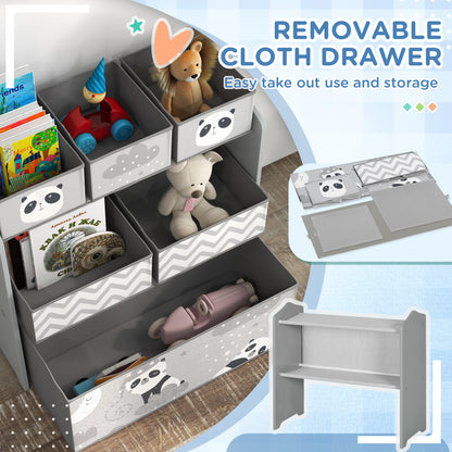 HOMCOM ZONEKIZ kids storage unit with six fabric bins, grey toy organiser for bedrooms, playrooms, and nurseries.