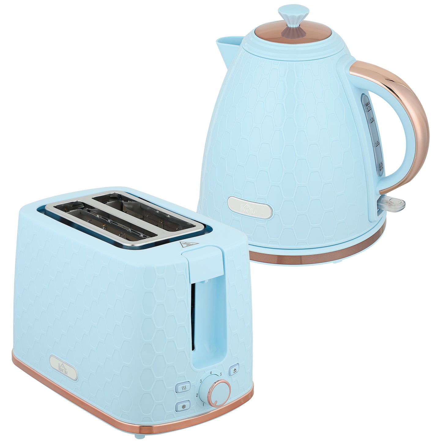 HOMCOM light blue 1.7L 3000W fast boil kettle and 2-slice toaster set with auto shut off and browning controls
