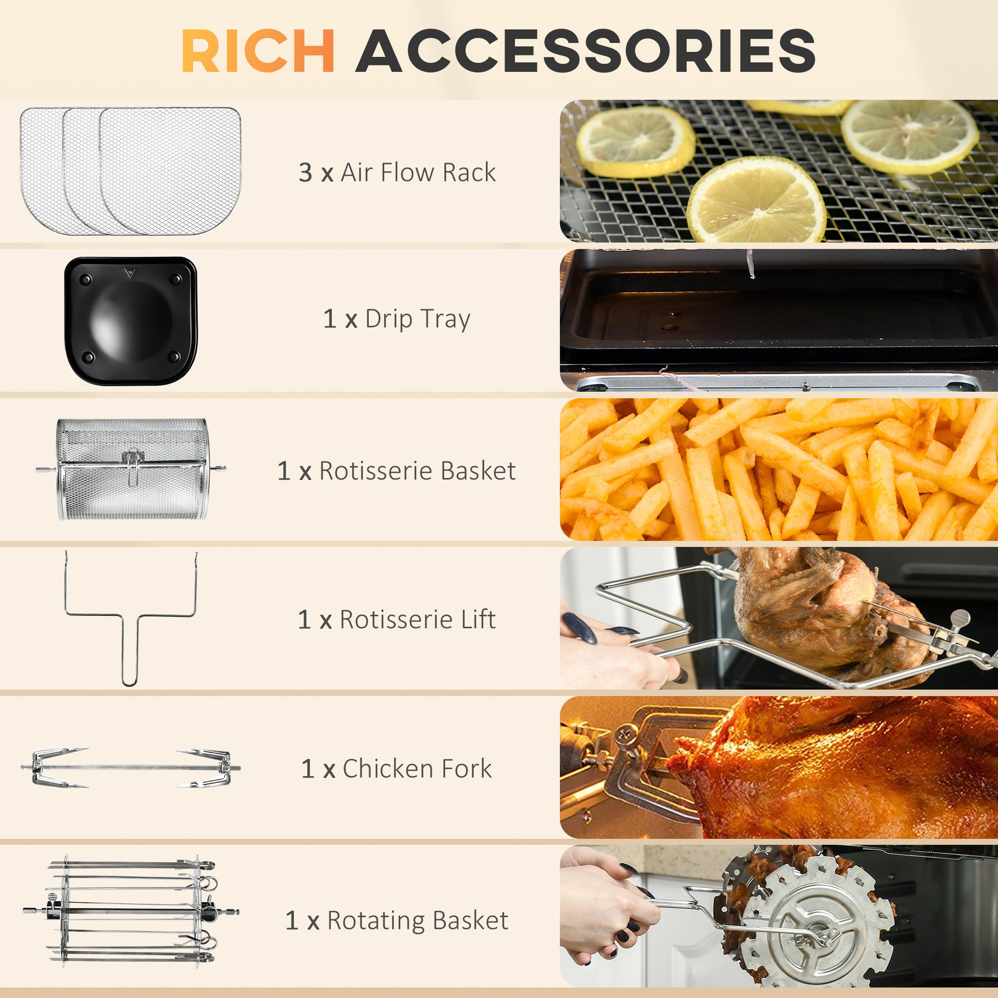 HOMCOM 12L 8-in-1 digital air fryer oven with touchscreen, roast, bake, dehydrate, preset modes, inner light, and accessories in black.