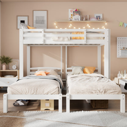 White HOMCOM triple bunk bed with side ladder for children and teens, includes three beds with 90x190cm and 90x200cm frames, mattress not included.
