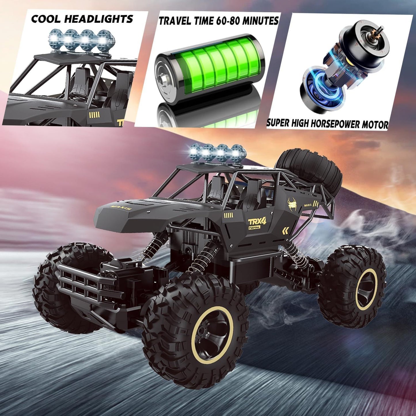 4DRC RC Car Rock Crawler 4WD Metal Shell Off-Road Truck with LED Headlights