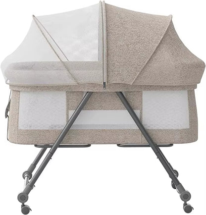 Livoshop Baby Grab-and-Go Travel Cot with mattress, silent wheels, and convertible rocking crib in compact design.