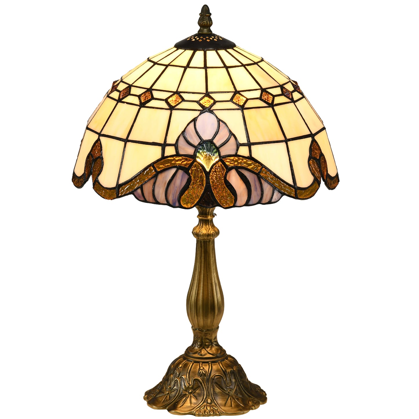 HOMCOM stained glass table lamp with antique design, decorative bedside light for bedroom and living room, featuring colorful stained glass shade.