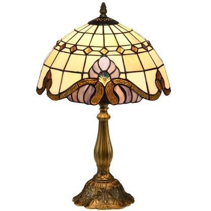 HOMCOM stained glass table lamp with antique design, decorative bedside light for bedroom and living room, featuring colorful stained glass shade.