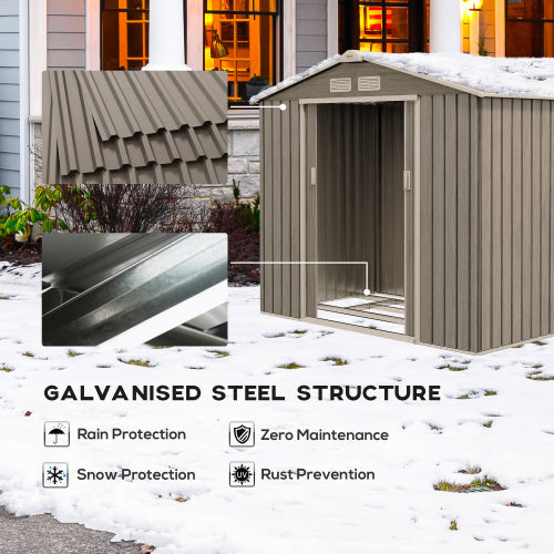 7×4ft Metal Garden Storage Shed – Vented Outdoor Storage with Floor Kit