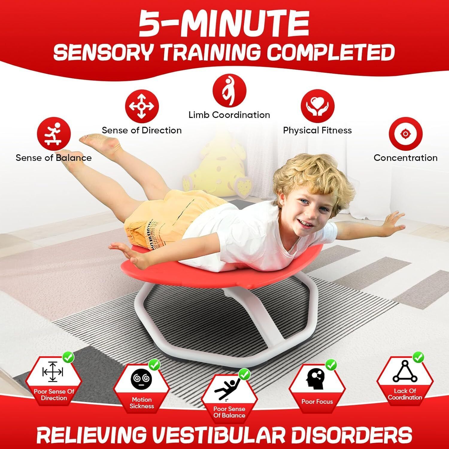 HOMCOM 360° Sit and Spin sensory swivel seat for kids, featuring a colorful wobble spinning toy chair for active play.