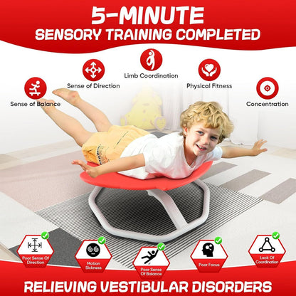 HOMCOM 360° Sit and Spin sensory swivel seat for kids, featuring a colorful wobble spinning toy chair for active play.