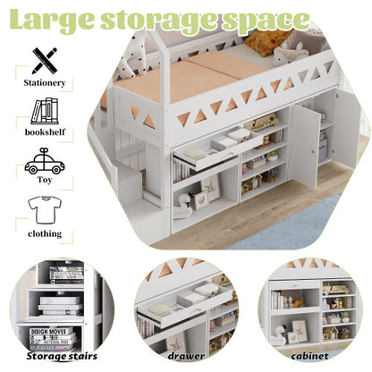 Kids Single Bed with Slide & Stairs – Solid Wood Frame with Storage Drawers