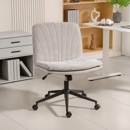 Beige HOMCOM criss cross office chair with wheels, armless design, ergonomic backrest, and adjustable height for comfortable seating.