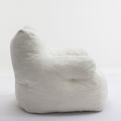 Soft Tufted Foam Bean Bag Chair with Teddy Fabric – Ivory White