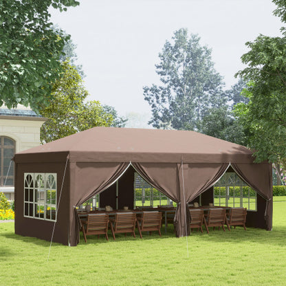 Outsunny 3x6m Pop-Up Gazebo with Sides & Windows – Brown Party Tent
