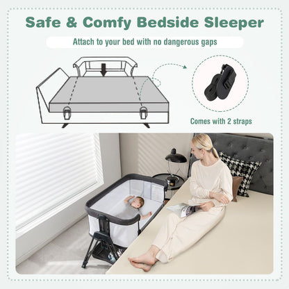Livoshop baby bedside crib with mattress, suitable for newborns up to 9kg, featuring a secure, comfortable sleeping space.