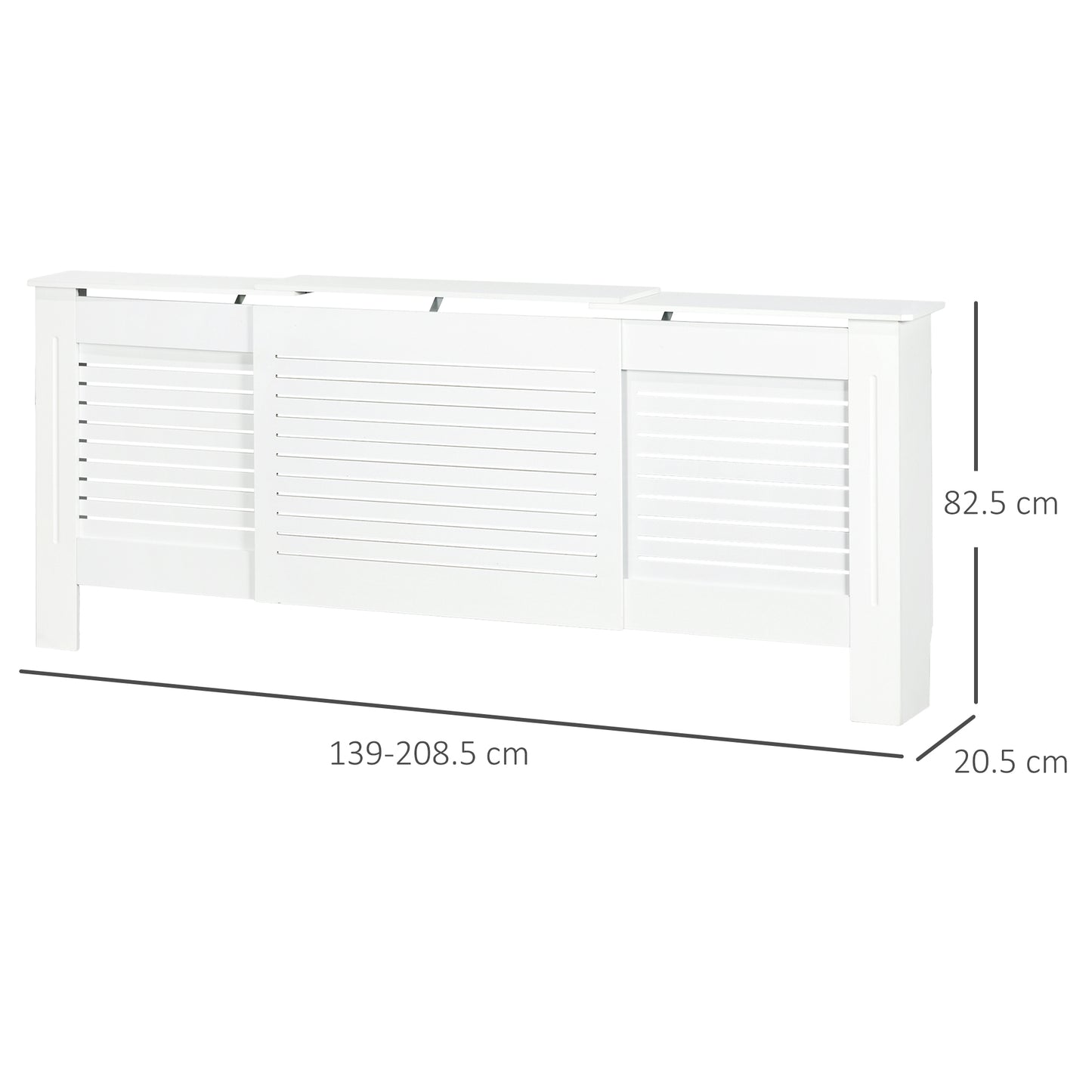 HOMCOM set of 2 white MDF extendable radiator covers with slatted design, cabinet shelving for home or office decor.
