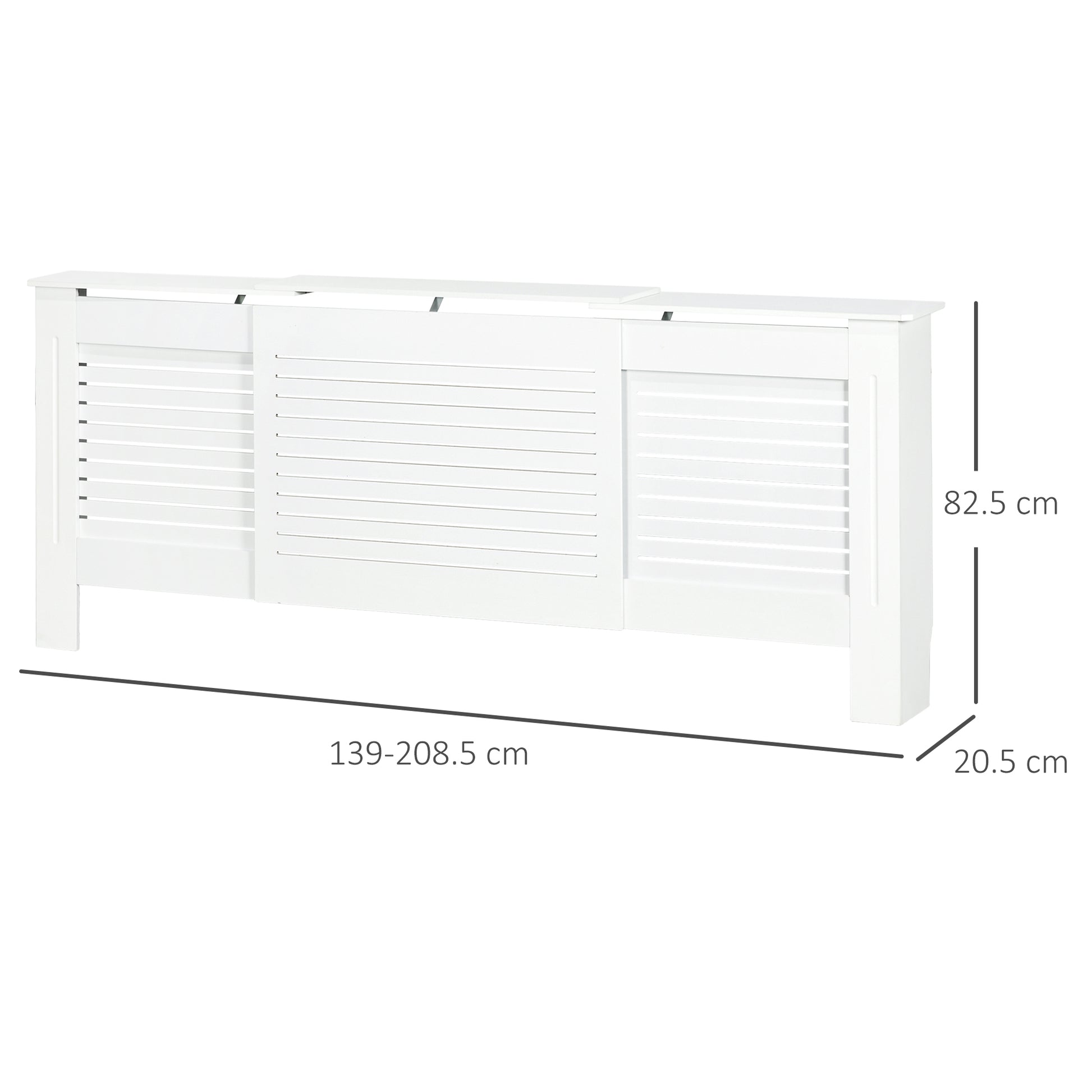 HOMCOM set of 2 white MDF extendable radiator covers with slatted design, cabinet shelving for home or office decor.