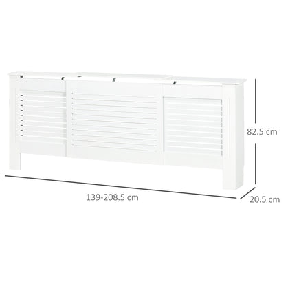 HOMCOM set of 2 white MDF extendable radiator covers with slatted design, cabinet shelving for home or office decor.