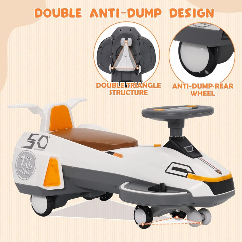 HOMCOM electric ride-on wiggle car for kids with lights, music, 2-in-1 design, 360 steering wheel, and twist-powered motion.