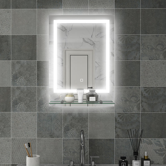 HOMCOM large vanity mirror with lights, shelf, touch control, anti-fog feature, illuminated bathroom mirror with 3 brightness settings.