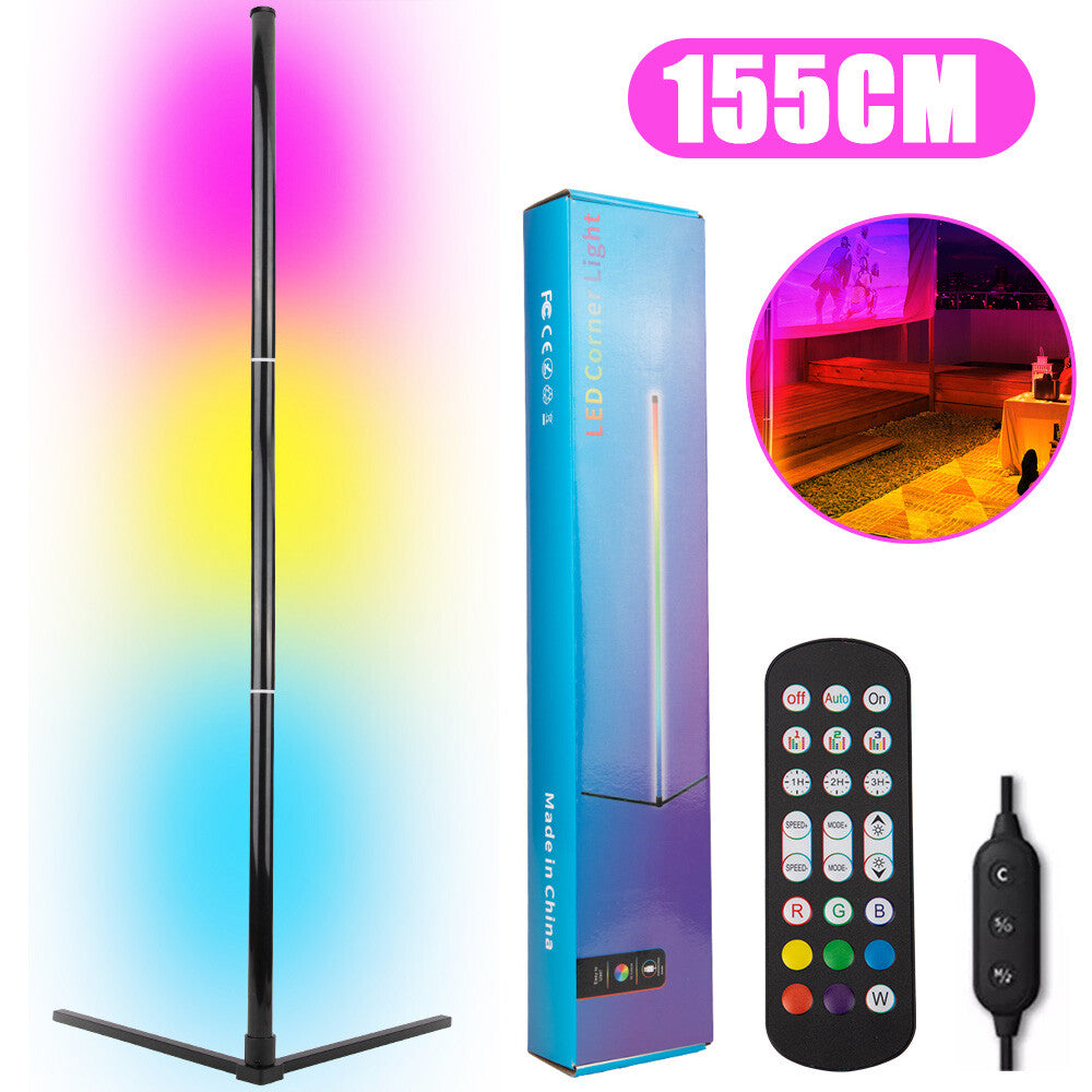 HOMCOM 10W RGB LED corner floor lamp with remote control, modern minimalist design, standing mood light for home decor.